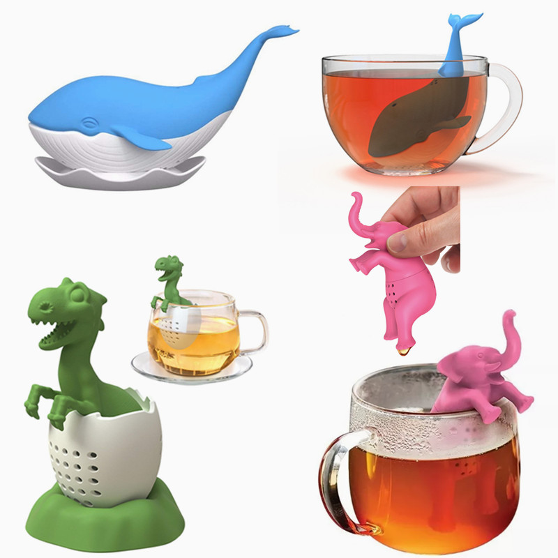 Loose Leaf Tea Infuser - ที่กรองชาซิลิโคนที่กรองชาดํากรองช้างไดโนเสาร์น่ารักและปลาวาฬที่กรองชาใบหลวมนํามาใช้ใหม่ปลอดสาร BPA