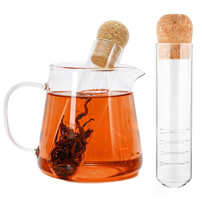Loose Leaf Tea Infuser - ที่กรองชาแก้วสำหรับชาใบหลวม ที่กรองชาแบบหลอดแก้วพร้อมจุกไม้ก๊อก สำหรับแก้วชา ถ้วยชา และกาน้ำชา